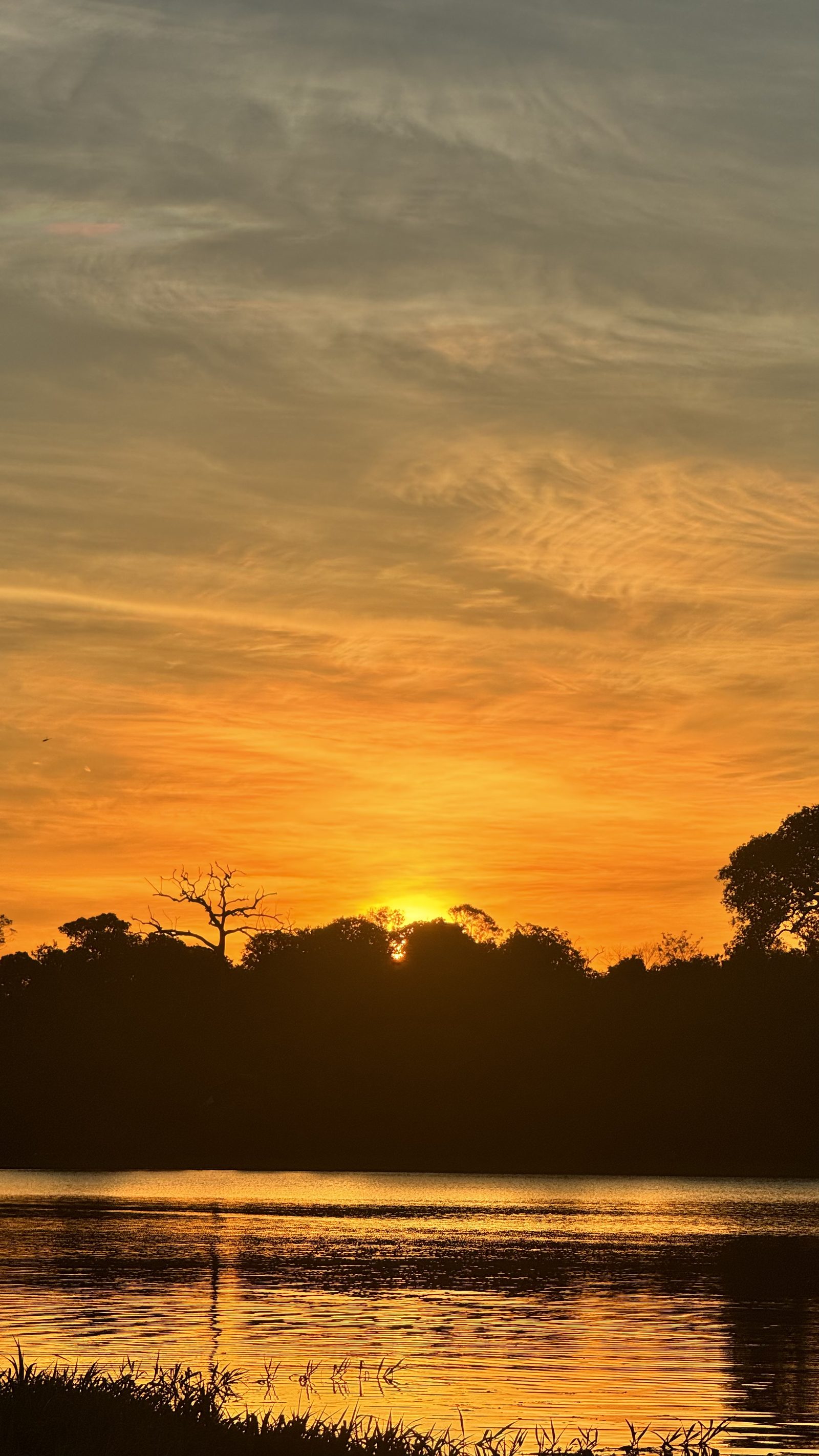 Sunset over an Amazon lake